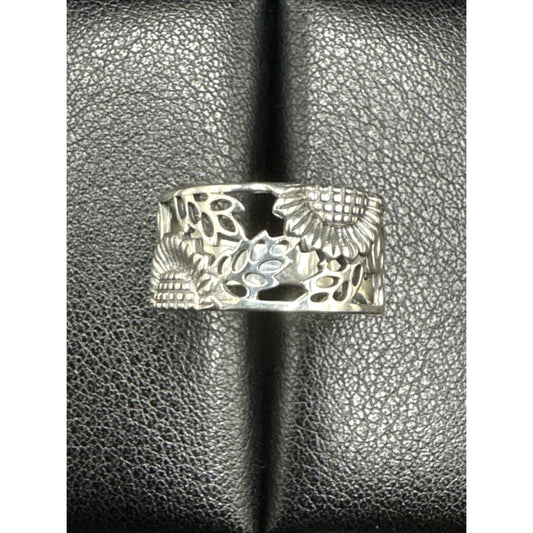 New Condition Sterling Silver Sunflower Openwork Band Ring 925 Size 7
