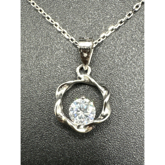 18” New Condition Sterling Silver CZ Solitaire Necklace 925