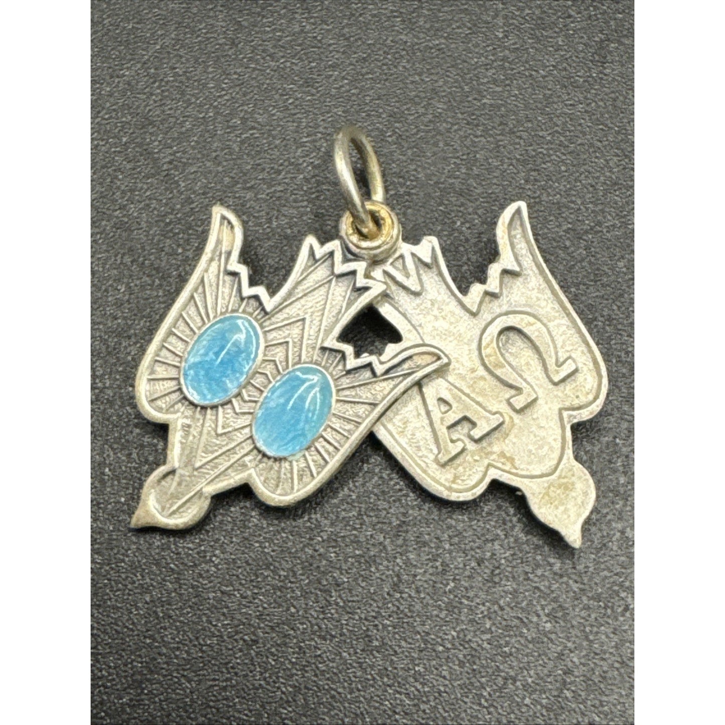 Vintage Sterling Silver Double Dove Blue Enamel Charm Pendant 925 R06