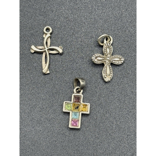 (3) Vintage Sterling Silver Dainty Cross Charm Pendant Lot 925 Q23