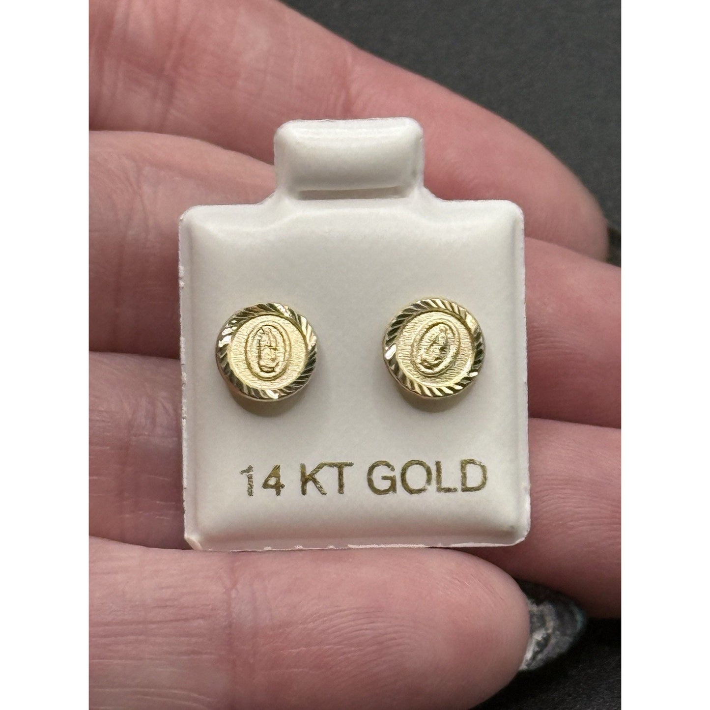 New Condition 14k Gold Lady Guadeloupe Stud Earrings