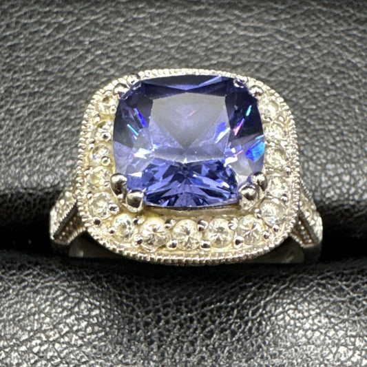 EUC Sterling Silver Purple CZ Ring 925 Size 9.75 Q23