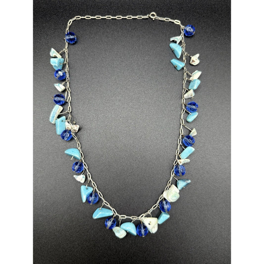 20” Sterling Silver Multi Gemstone Dangle Statement Necklace 925 N13
