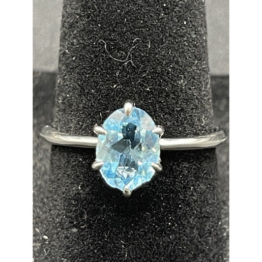 New Condition Sterling Silver Genuine Blue Topaz 8x6MM Size 7.00