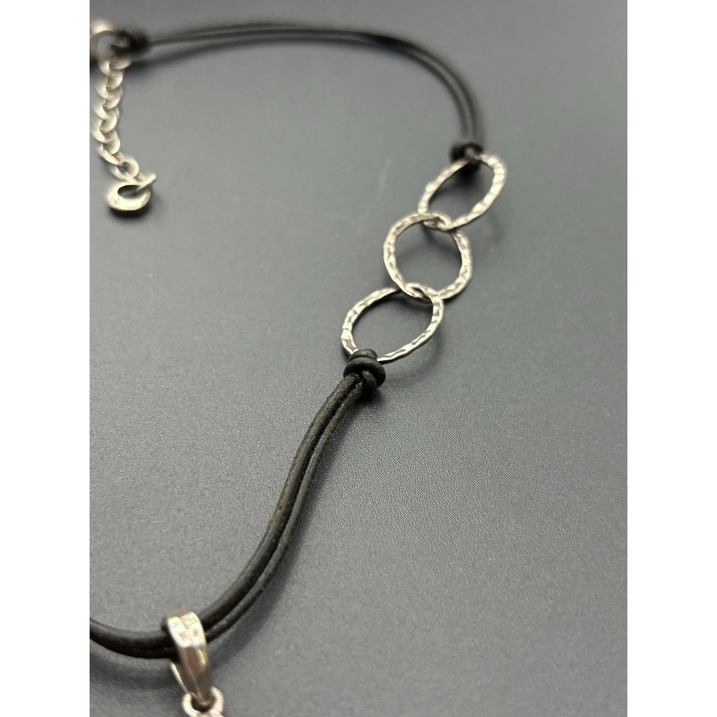 Silpada 18" Sterling Silver Leather Cord Hammered Texture W19