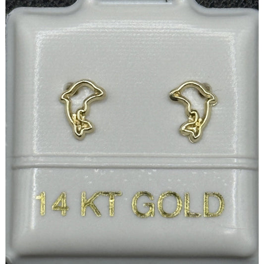 New Condition 14k Gold Dainty Dolphin Stud Earrings Children