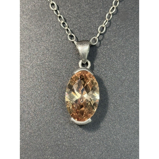 16” Sterling Silver Peach Cubic Zirconia Pendant Necklace 925 M29