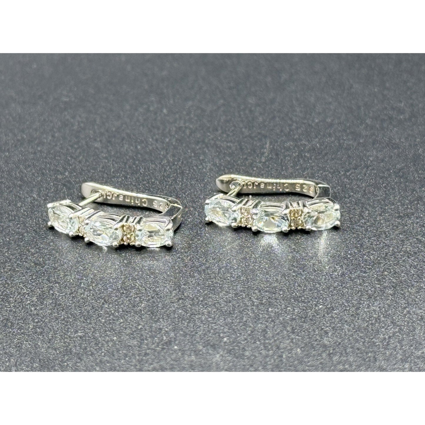 JTV Excellent Used Condition Sterling Silver Light Aquamarine Hoop Earrings N17