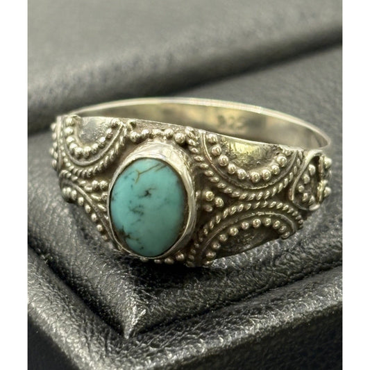 New Condition Sterling Silver Bali Turquoise Ring Size 7