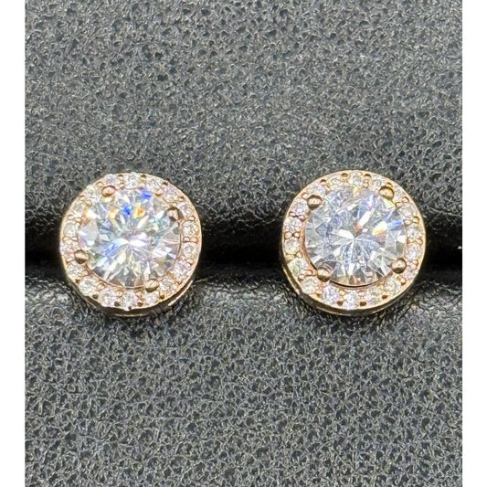EUC Rose Sterling Silver Cubic Zirconia Halo Stud Earrings 925 N20
