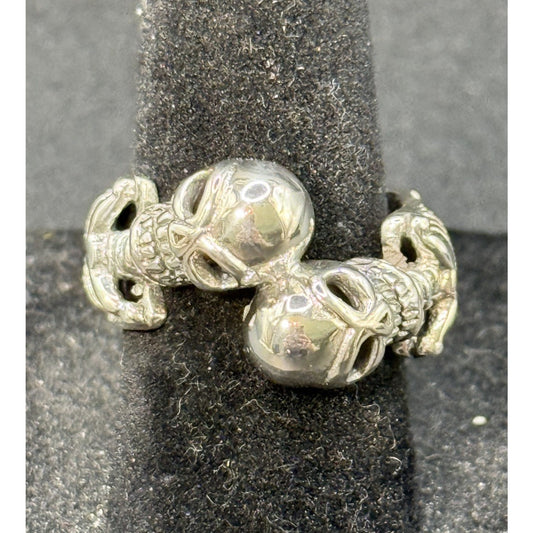 New Condition Sterling Silver Double Skeleton Ring Size 6.00
