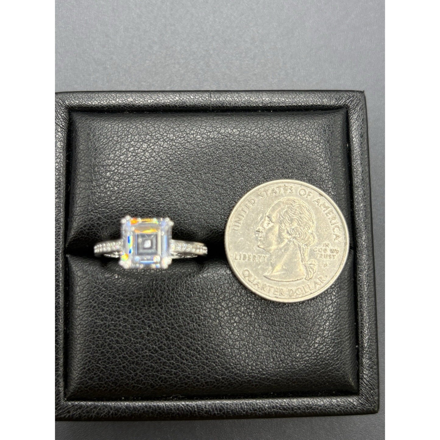 New Condition Sterling Silver Cubic Zirconia Ascher Cut Engagement Ring Size 7