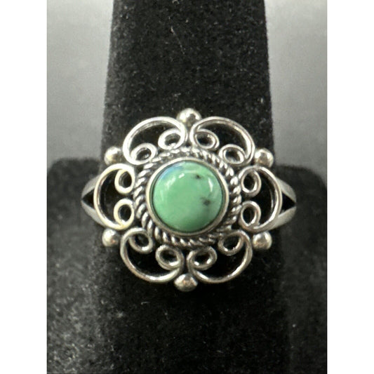 New Condition Sterling Silver Turquoise Stylized Scroll Flower Ring 925 Size 7