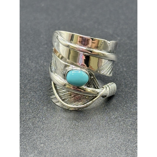 New Condition Sterling Silver Genuine Turquoise Ring Size 7.00 Feather Bypass
