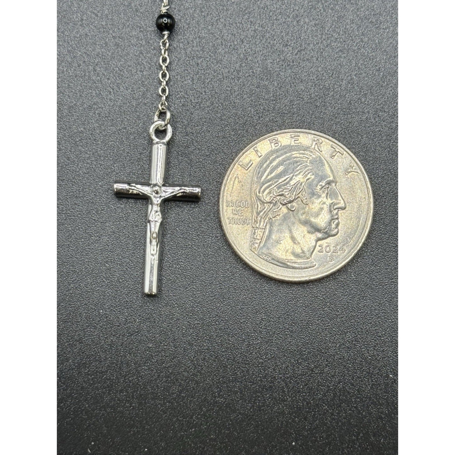 New Condition 18” Sterling Silver Bead Rosary Necklace 925