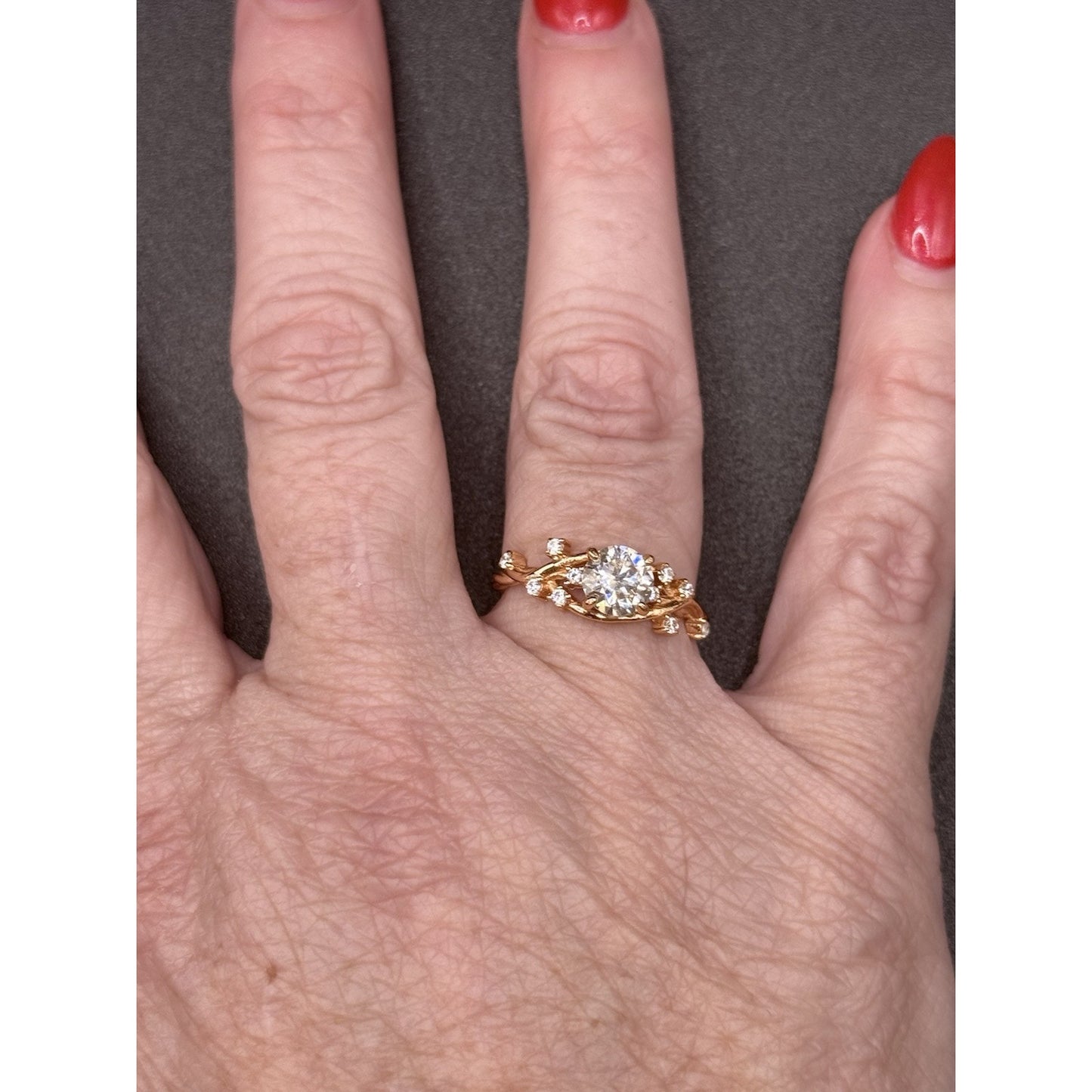 New Condition Rose Sterling Silver Moissanite Vine Ring Size 7.00 GRA