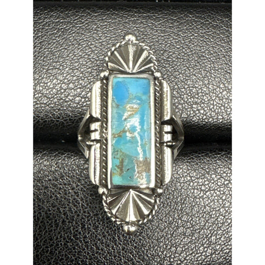 New Condition Sterling Silver Turquoise Art Deco Ring 925 Size 7