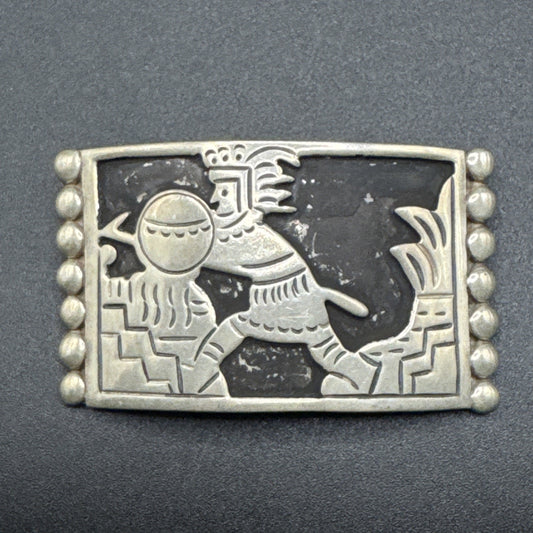 Sterling Silver Mayan Warrior Brooch Pin 19g 925 Q29