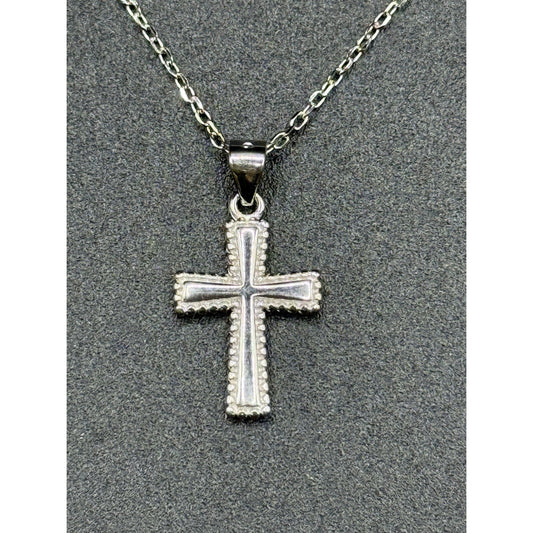 18” New Condition Sterling Silver Cross Bead Pendant Necklace 925