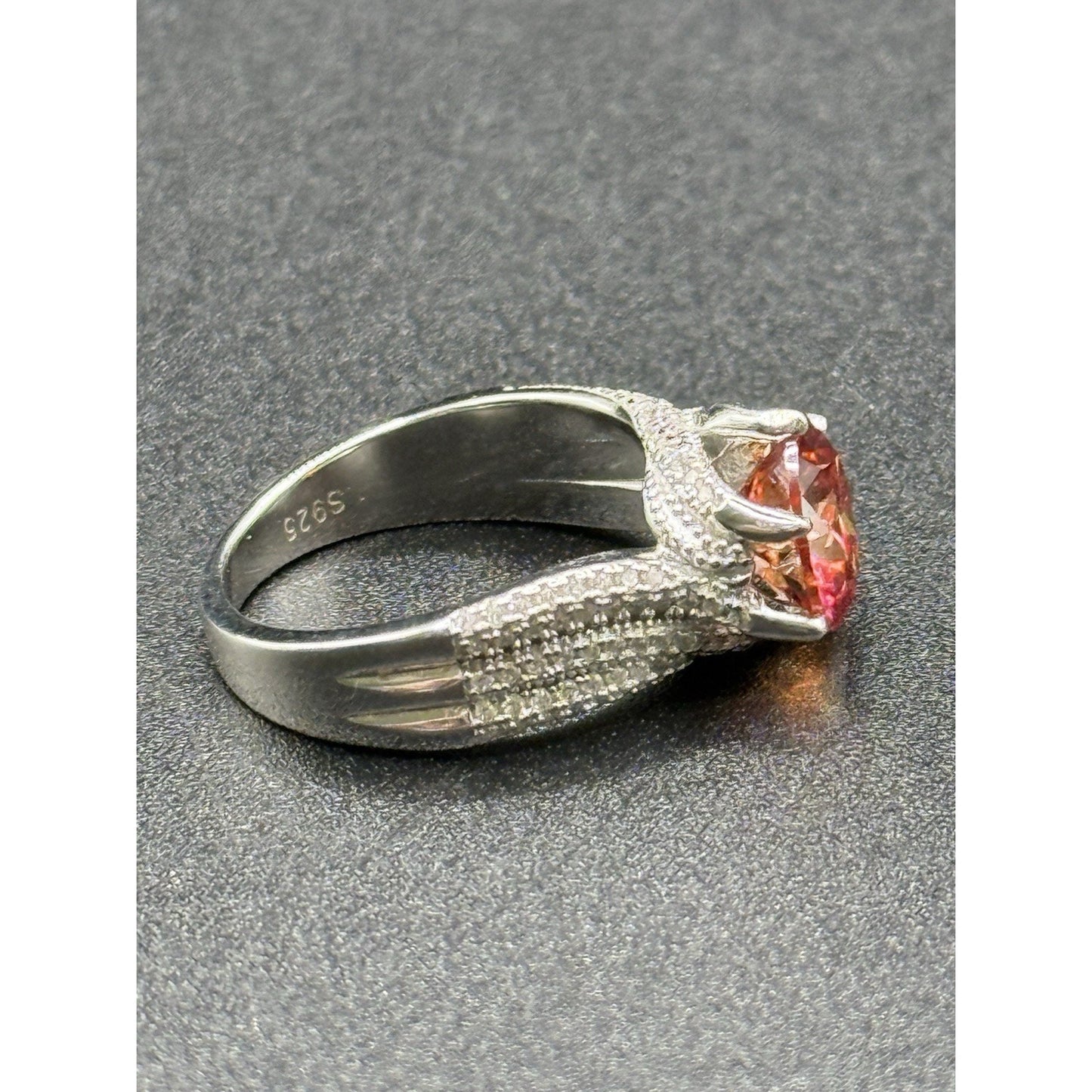 New Condition 3 ct Red Moissanite Sterling Silver Engagement Ring Size 7.25 GRA