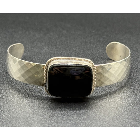 7” Vintage Sterling Silver Onyx Cuff Bracelet 24 Grams P5