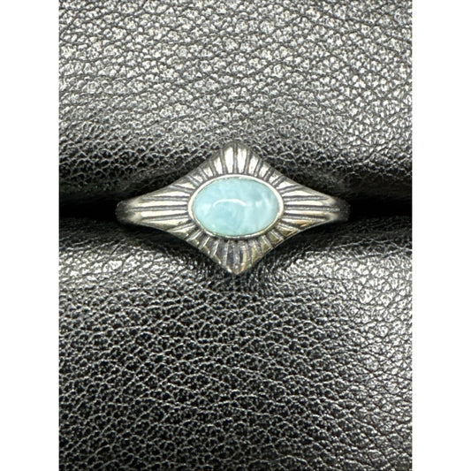 New Condition Sterling Silver Larimar Sunburst Ring 925 Size 7