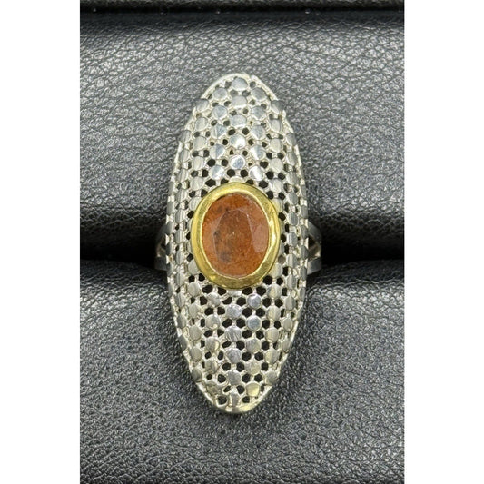 New Condition Sterling Silver Genuine Oregon Sunstone Ring Size 7.00 925