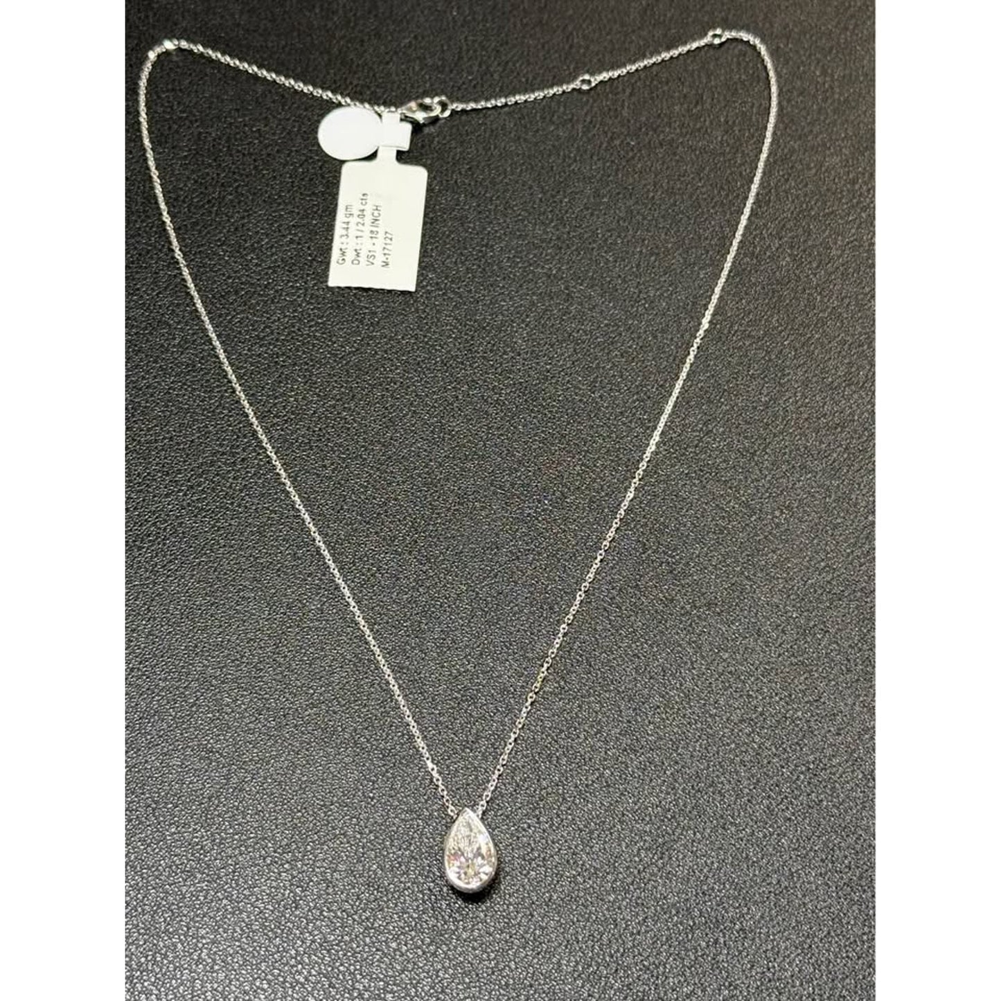 14k White Gold 2.04 Carat Lab Grown Pear Brilliant Diamond E Color VS1 Clarity Necklace IGI