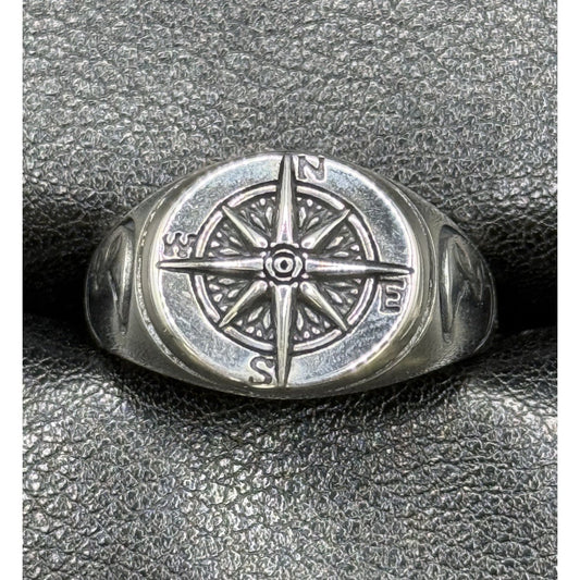 New Condition Sterling Silver Gents Compass Ring Size 9.50