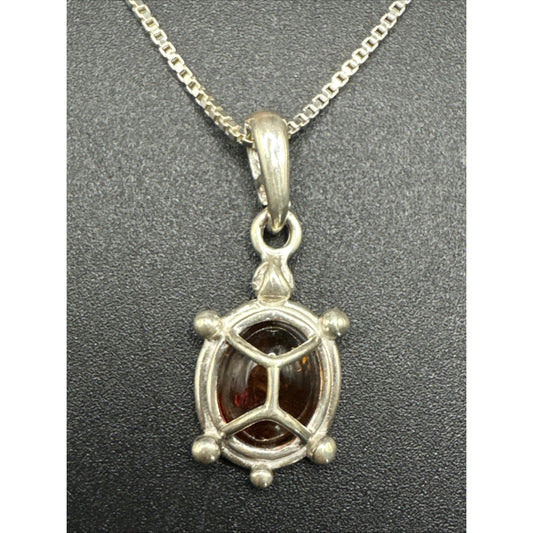 20” Sterling Silver Genuine Amber Turtle Pendant Necklace 925 R21