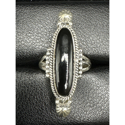 Sterling Silver Onyx Long Ring 925 Size 10.25 T29