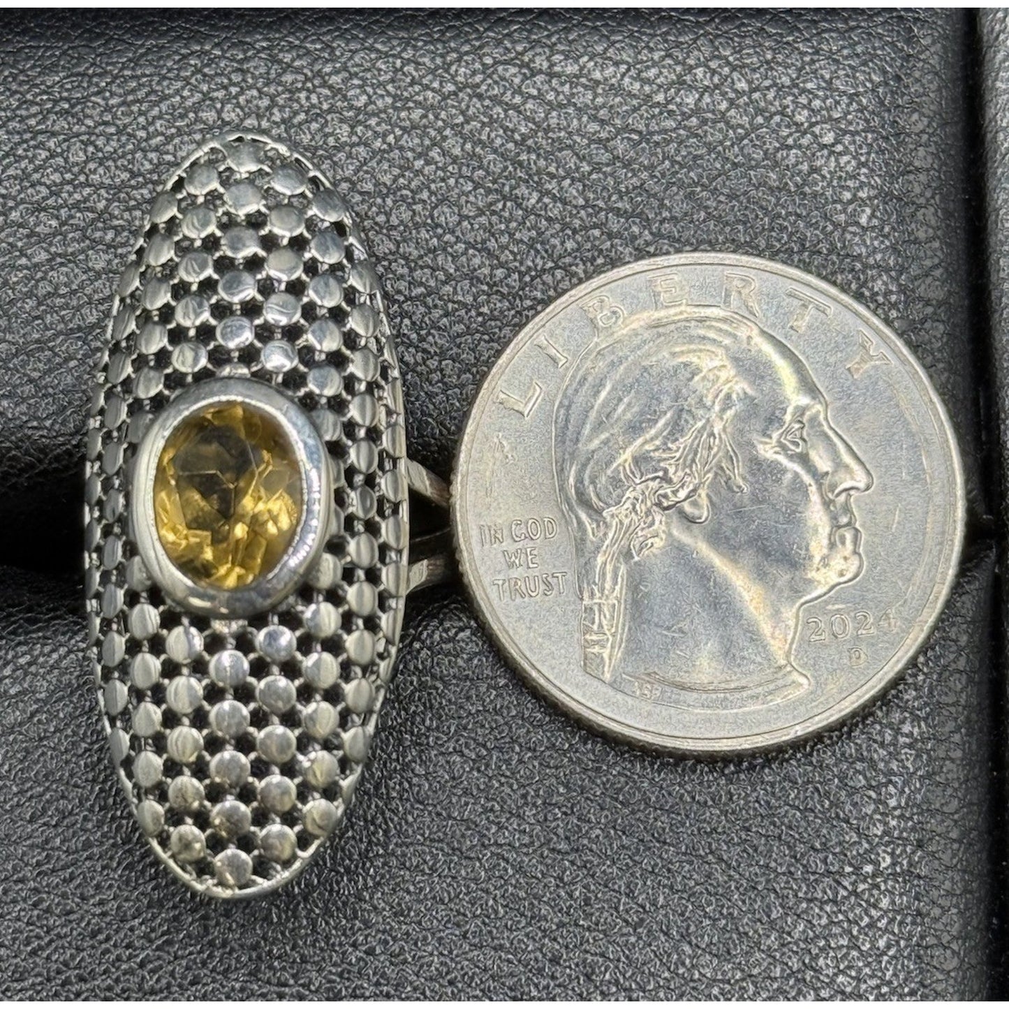 EUC Sterling Silver Genuine Citrine Open Work Ring Size 7.00 925 Q21