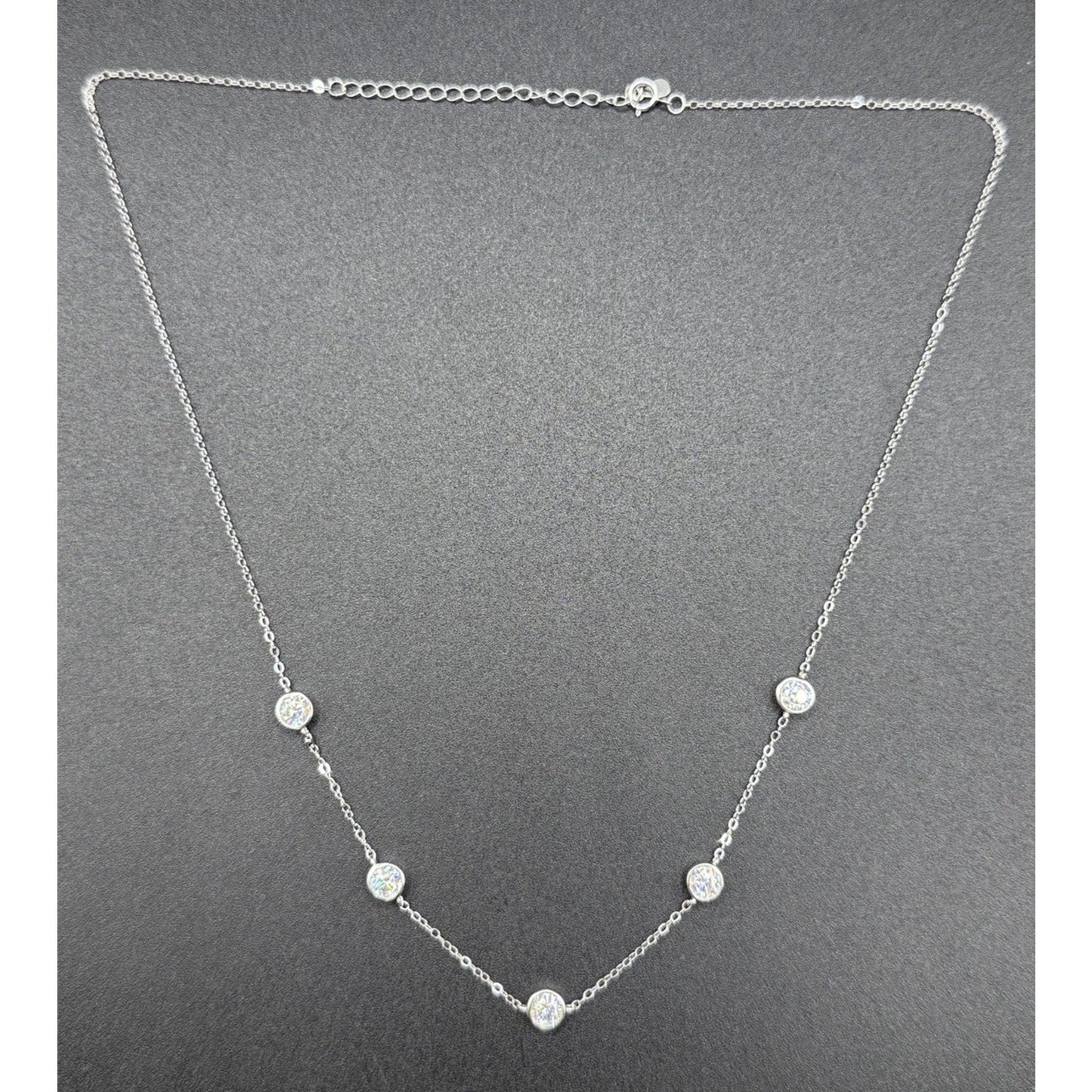New Condition 18” Sterling Silver Moissanite Station Necklace GRA