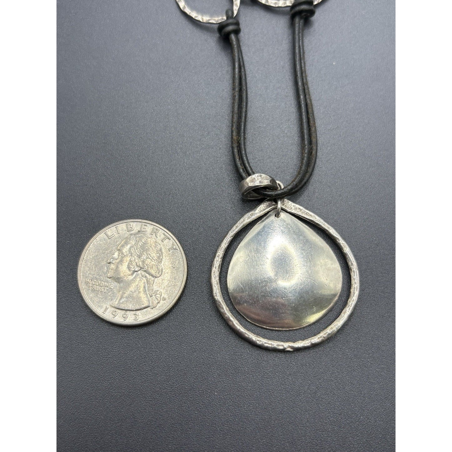 Silpada 18" Sterling Silver Leather Cord Hammered Texture W19