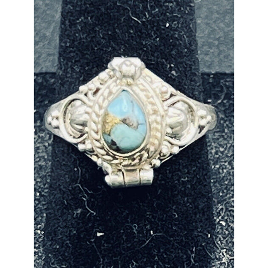 New Condition Sterling Silver Turquoise Poison Ring Size 7.00