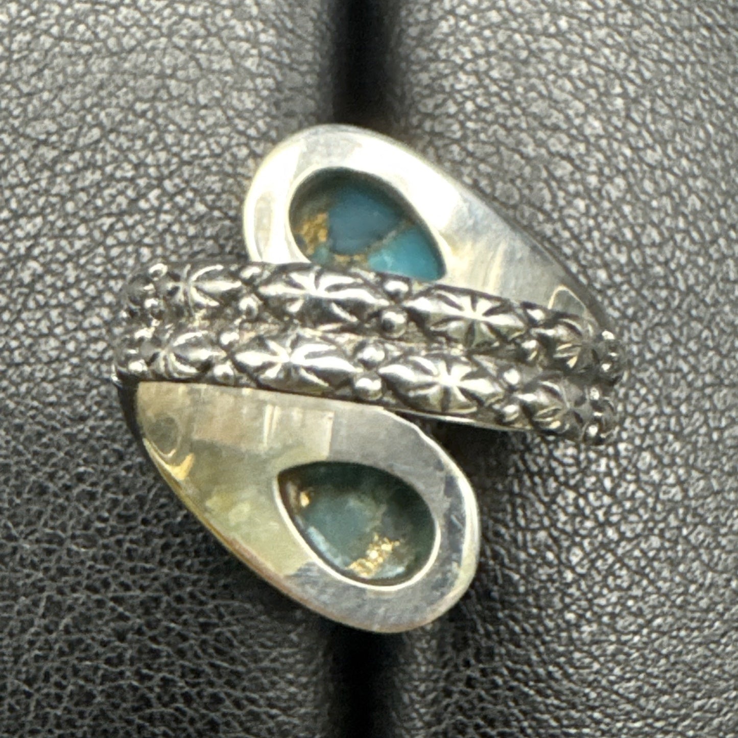 New Condition Sterling Silver Bypass Copper Turquoise Ring Size 7