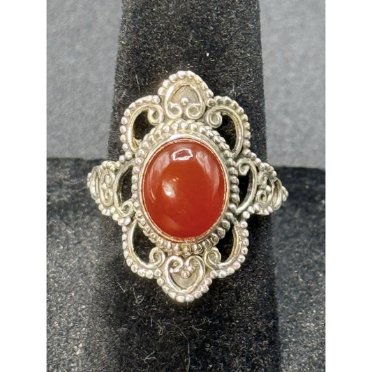 New Condition Sterling Silver Carnelion Genuine Ring Size 6.00 925 P19