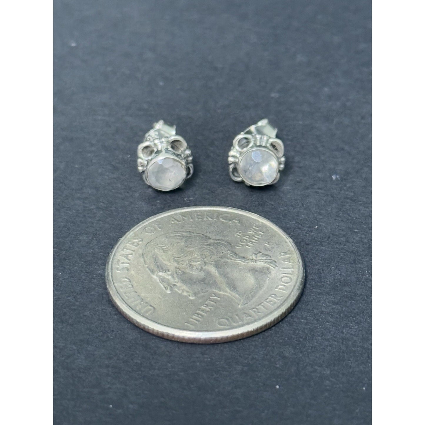 New Condition Sterling Silver Genuine Moonstone Stud Earrings 925 5MM