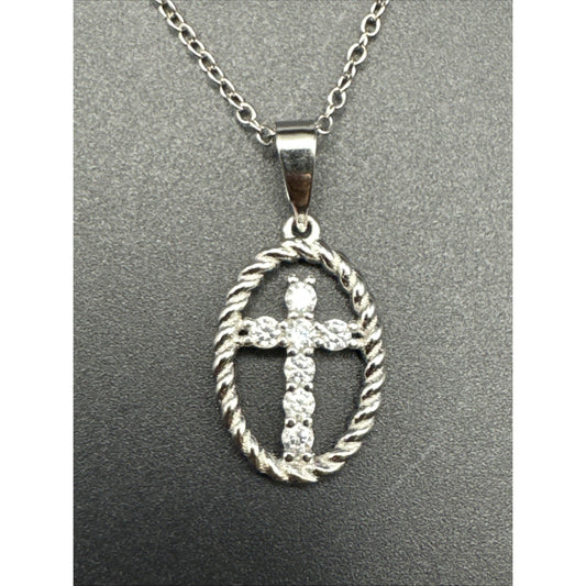 18” New Condition Sterling Silver Cz Cross Dainty Pendant Necklace