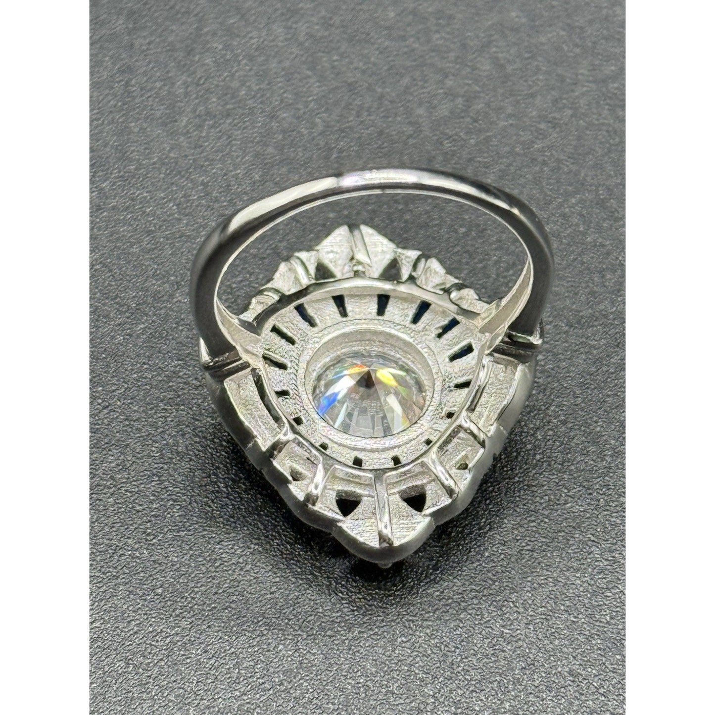 New Condition Sterling Silver Moissanite Art Deco Ring Size 7.00 GRA Q23