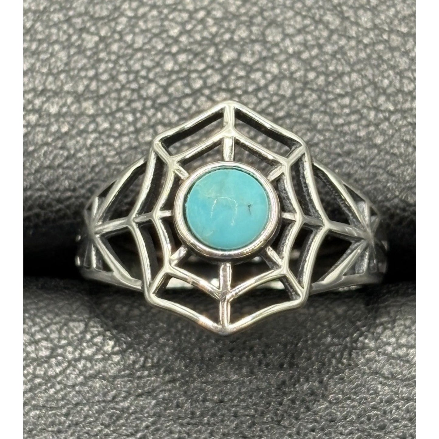 New Condition Sterling Silver Genuine Turquoise Spiderweb Ring Size 7