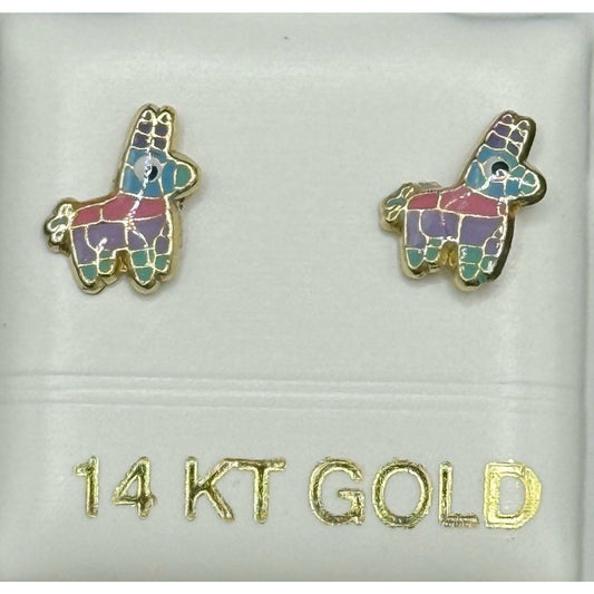 New Condition 14k Yellow Gold Piñata Enamel Stud Earrings