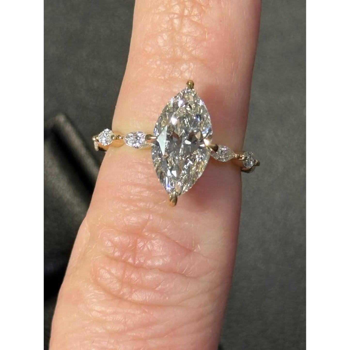 Brand New 14k Yellow Gold 3.05 Carat Marquise Lab Grown Diamond Ring E Color VS1 Clarity IGI