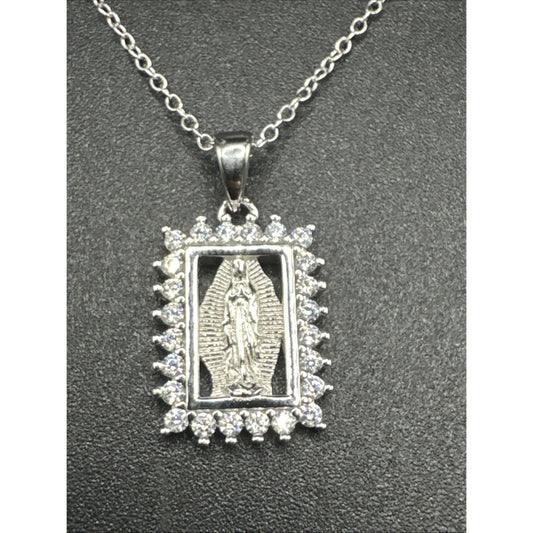 New Condition 18” Sterling Silver Lady Guadalupe Pendant Necklace 925
