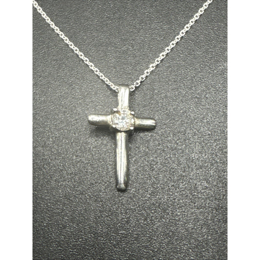 18” Sterling Silver Dainty CZ Cross Pendant Necklace 925 R9