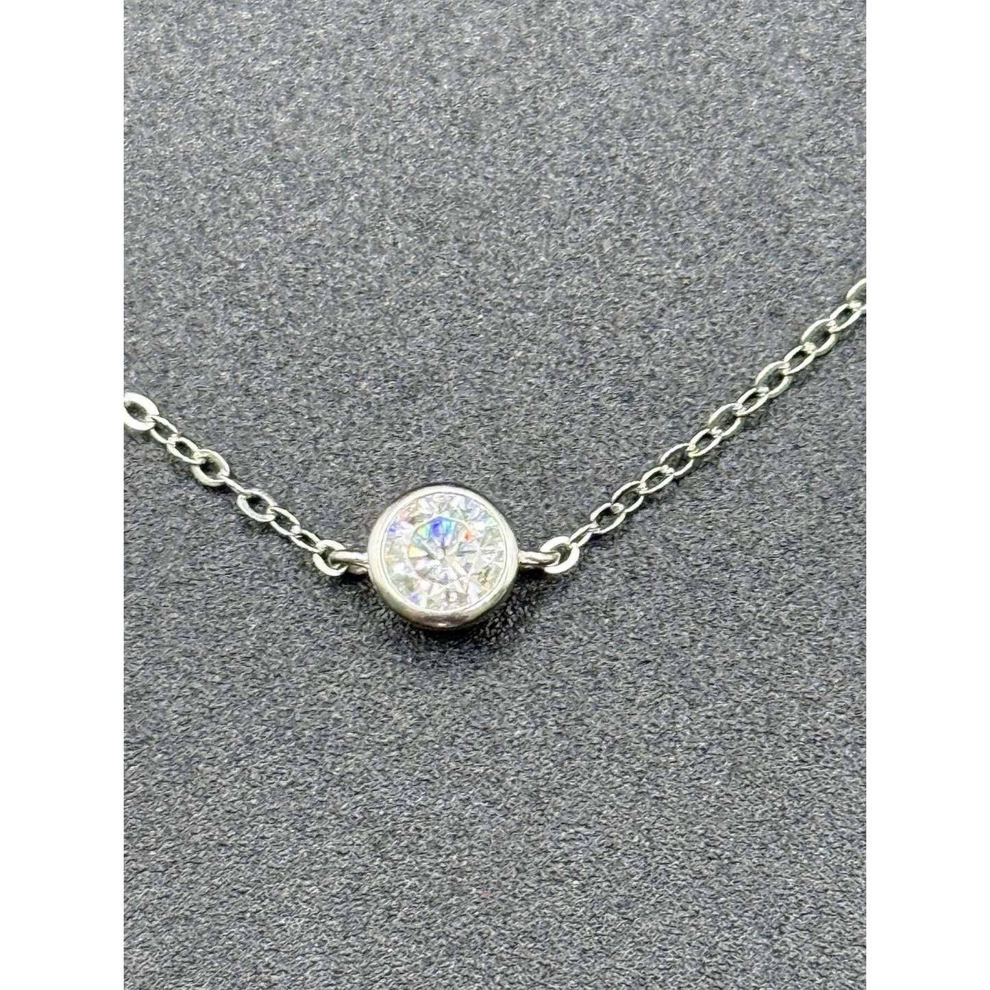 New Condition 18” Sterling Silver Moissanite Station Necklace GRA