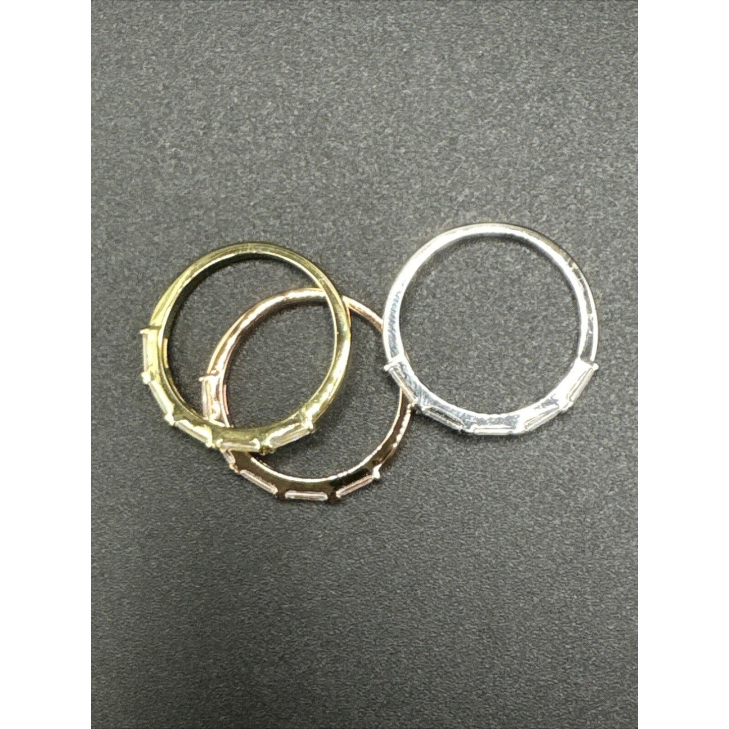 New Condition Sterling Silver Tri Tone CZ 3 Ring Stacking Set 925 Size 6.5