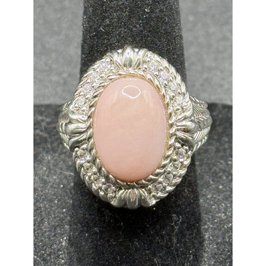 Judith Ripka Sterling Silver Coral Cubic Zirconia Ring Size 5.75 Q15