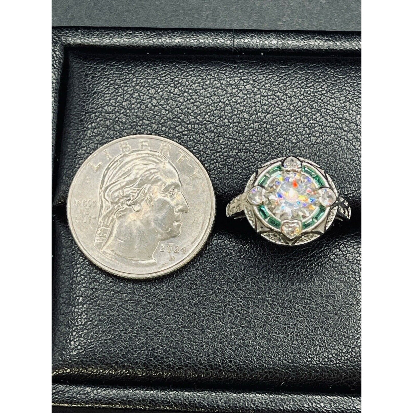 New Condition Sterling Silver Moissanite Center Art Deco Ring Size 7.00 2 Carat