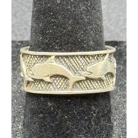 Vintage Sterling Silver Dolphin Band Ring Size 7.50 Q16
